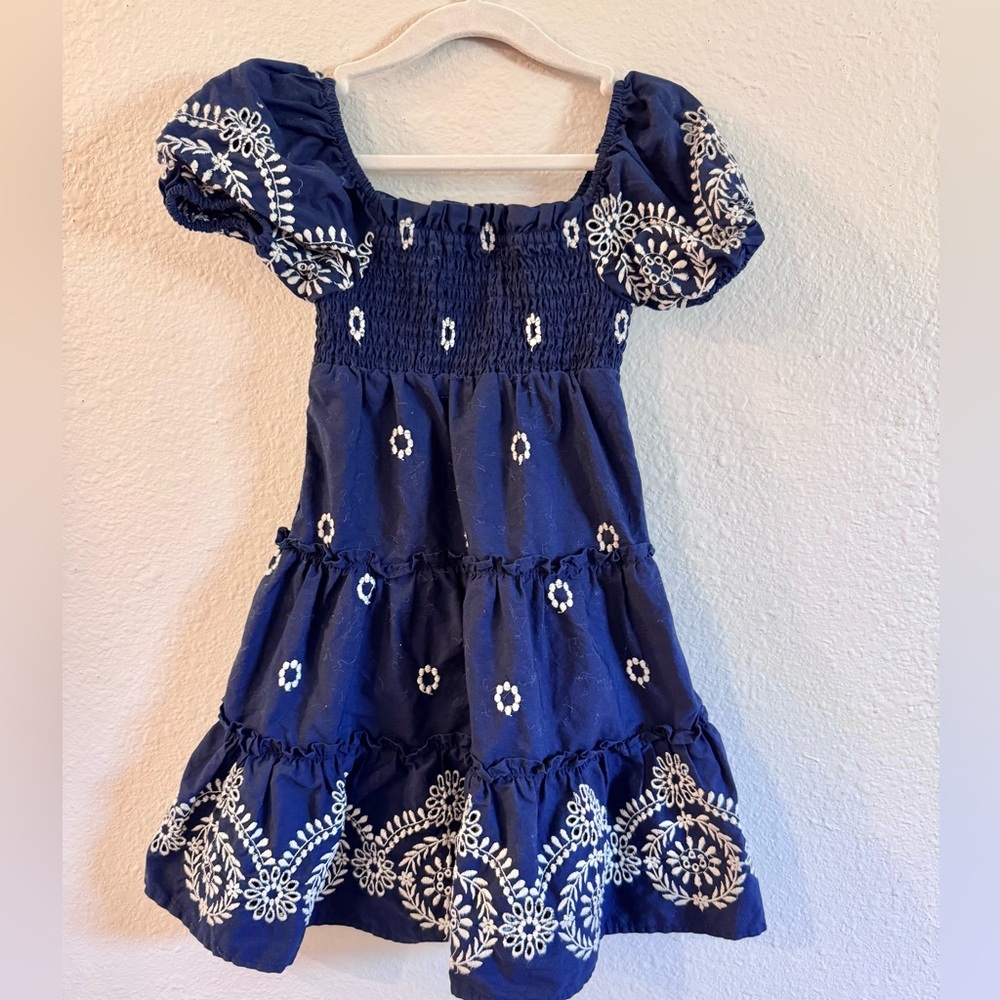 Crown & Ivy Navy and White Embroidered Kids Dress